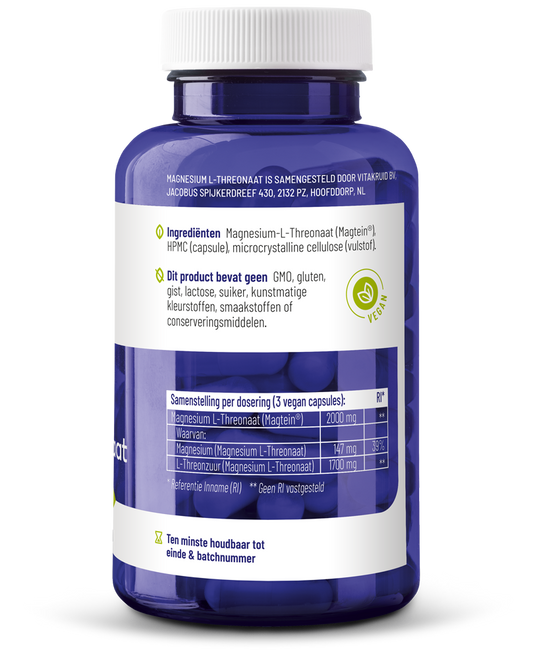 Vitakruid Magnesium L-threonaat met gepatenteerd magtein 90.00 Vegetarische capsules