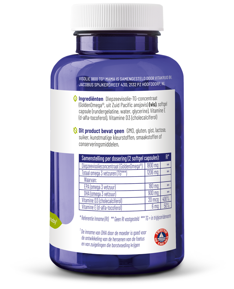 Vitakruid Visolie 1800 TG mama triglyceriden met D3 90 Softgels