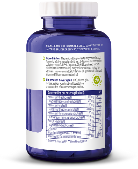 Vitakruid Magnesium sport bisglycinaat malaat tri-dicitraat 90.00 Tabletten