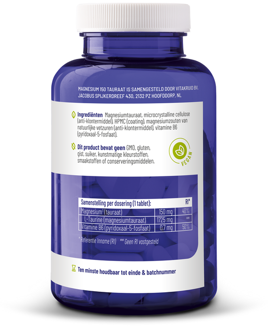 Vitakruid Magnesium 150 Tauraat met vitamine B6 (P-5-P) 90.00 Tabletten