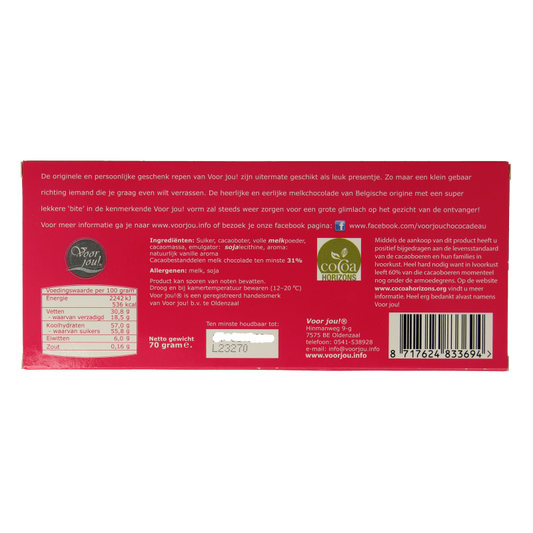 Voor Jou! Wensreep dikke zoen 70 Gram