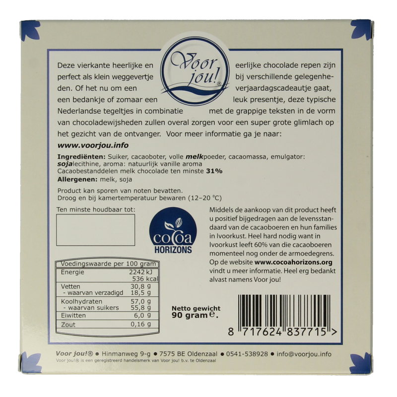 Voor Jou! Tablet k*t tegel 90 Gram