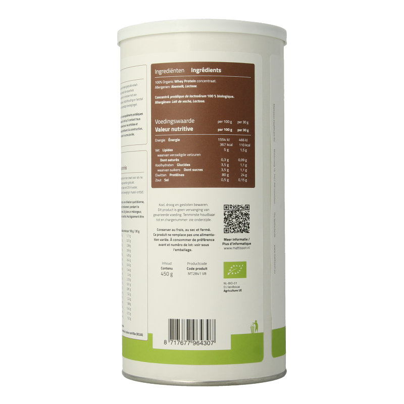 Mattisson Wei whey proteine naturel 80% bio 450 Gram
