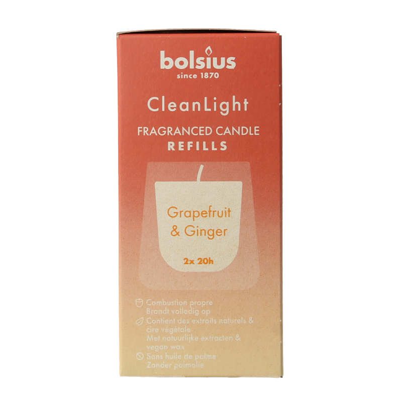 Bolsius Clean Light navulling 2 pack Grapefruit / Ginger 212 Gram