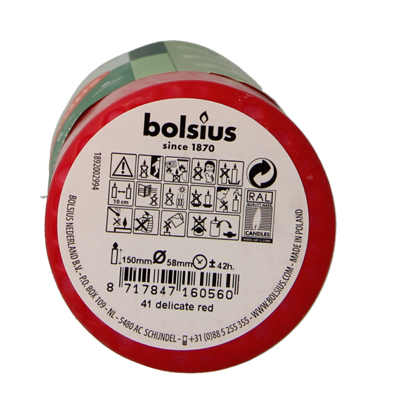 Bolsius Stompkaars 150/58 delicate red 1 Stuks