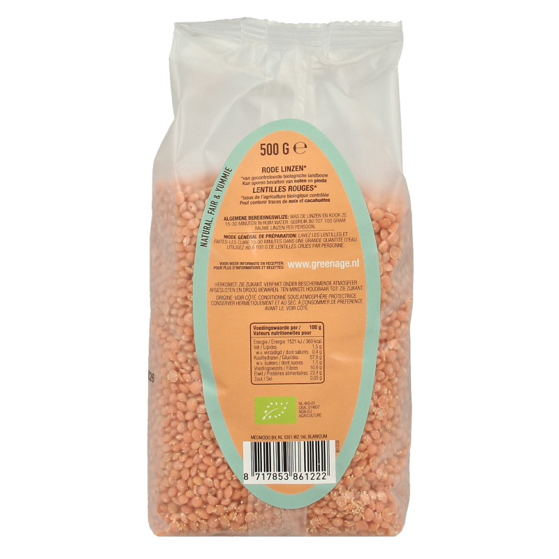 Greenage Rode linzen bio 500 Gram