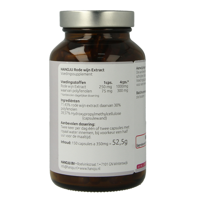 Hanoju Rode wijn extract 250mg 150 Vegetarische capsules
