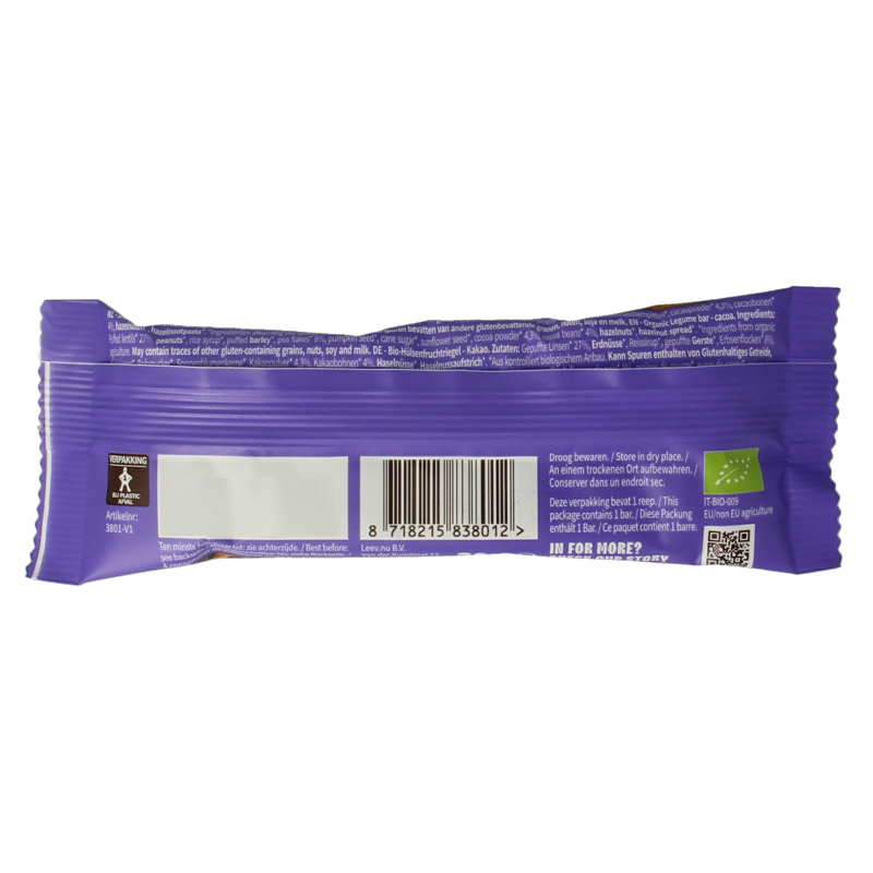 Leev Lovely lentil bar cacao bio 30 Gram