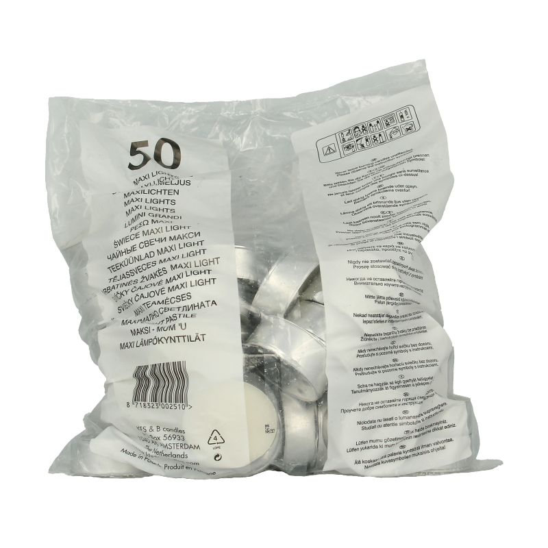 Bolsius Maxi licht neutraal 10uur zak 50 Stuks
