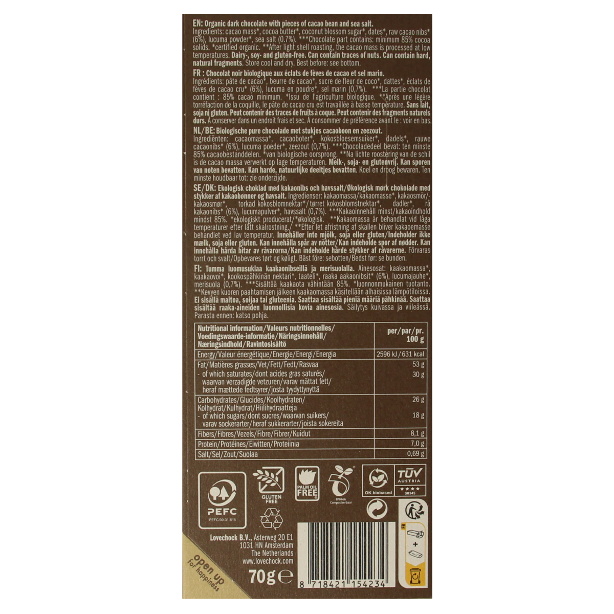Lovechock Sweet nibs & seasalt bio 70.00 Gram