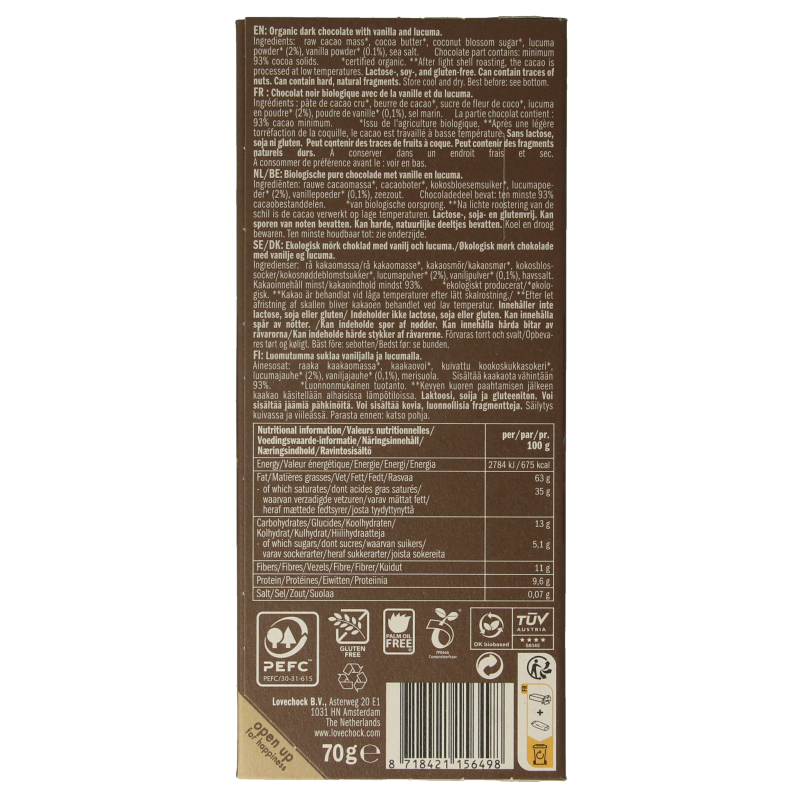 Lovechock 93% Pure vanilla lucuma bio 70 Gram