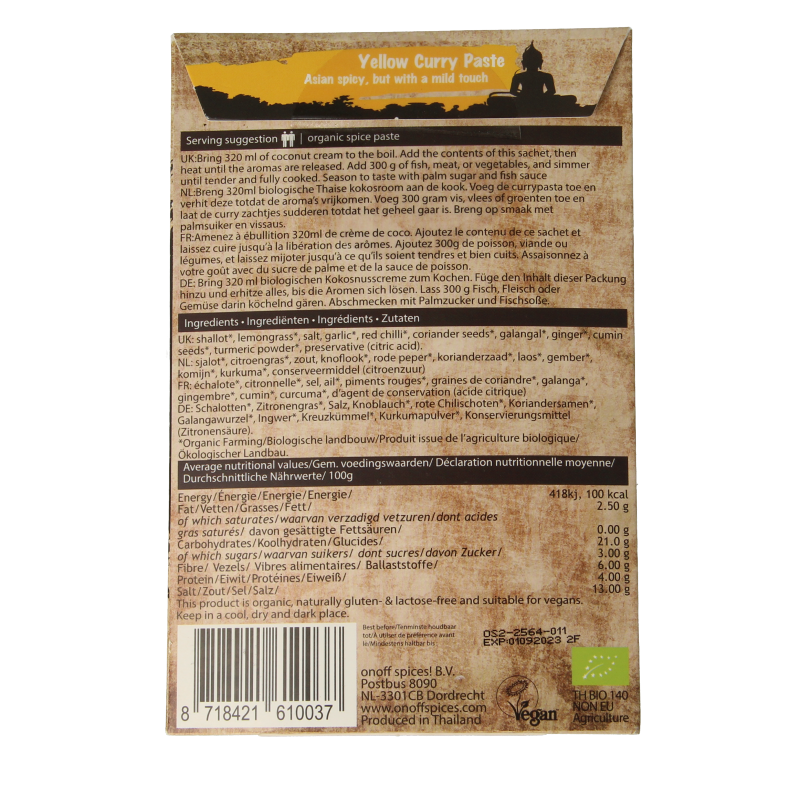 Onoff Thaise gele currypasta bio 50 Gram