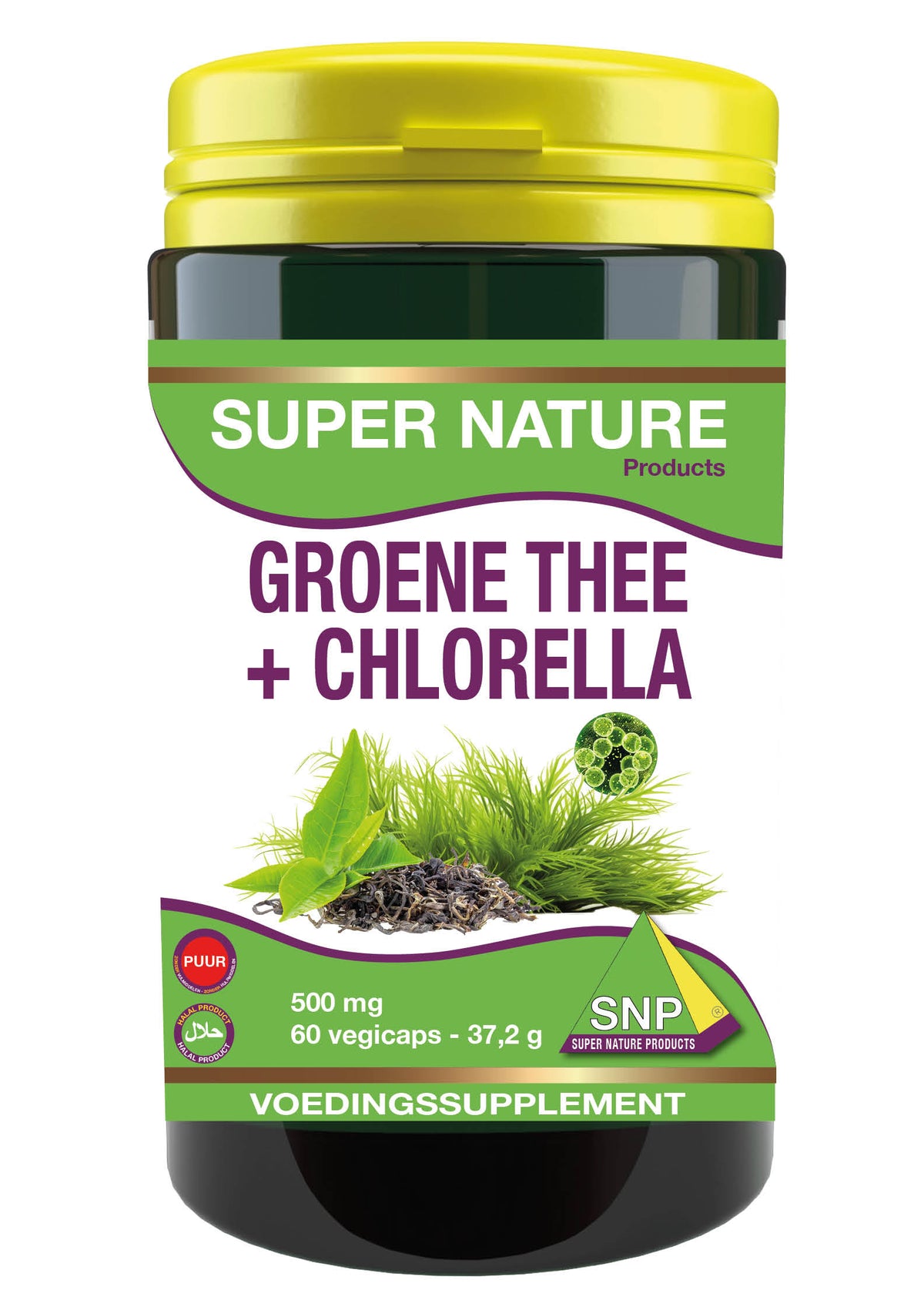 SNP Groene thee chlorella 500mg puur 60.00 Vegetarische capsules