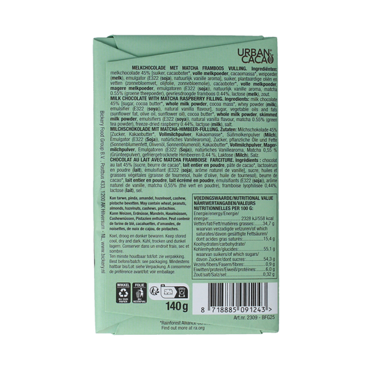 Urban Cacao Matcha framboos 140.00 Gram