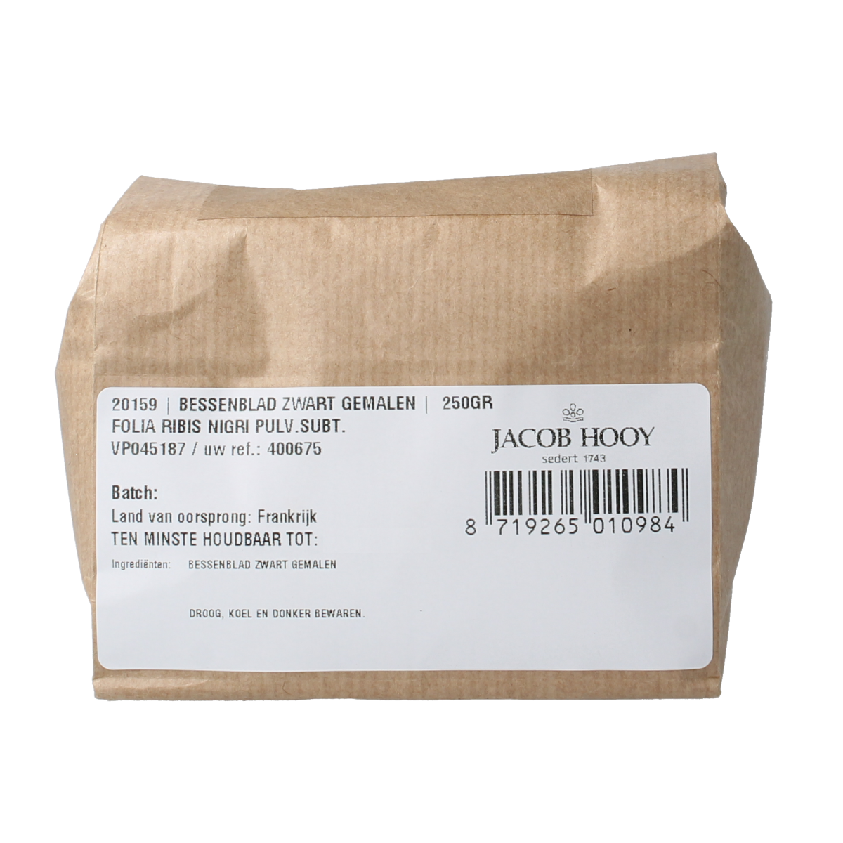 Jacob Hooy Bessenblad zwart gemalen 250.00 Gram