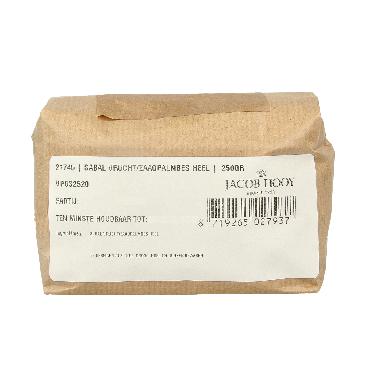 Jacob Hooy Sabal vruchten/zaagpalmbes 250.00 Gram