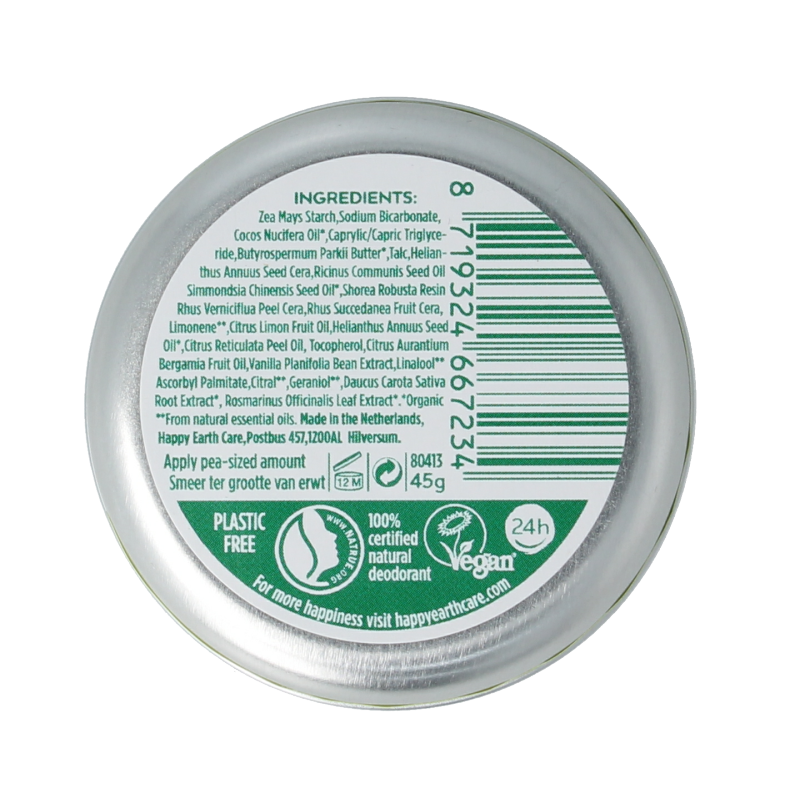 Happy Earth Pure deodorant balm bergamot 45 Gram