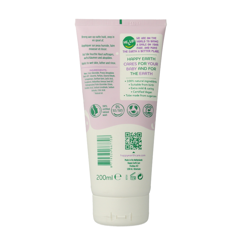 Happy Earth Wasgel creme olie baby & kids 200 Milliliter