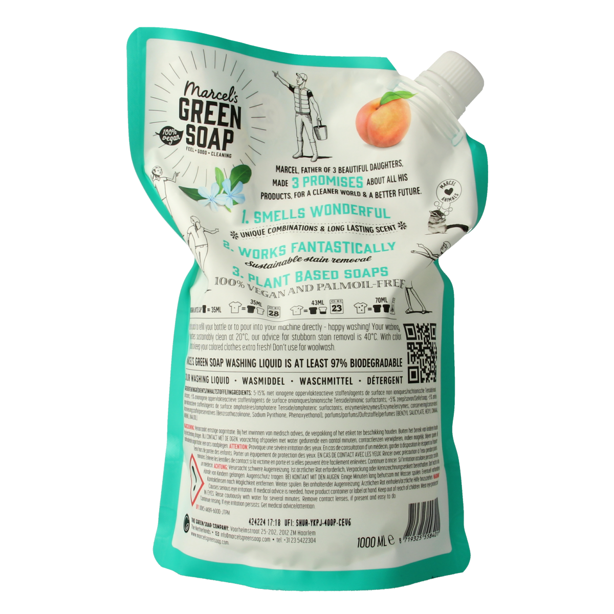 Marcel's Green Soap Wasmiddel kleur perzik & jasmijn navul 1.00 Liter