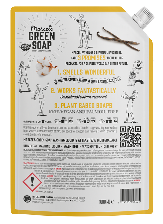 Marcel's Green Soap Wasmiddel universeel vanille & katoen navulling 1 Liter