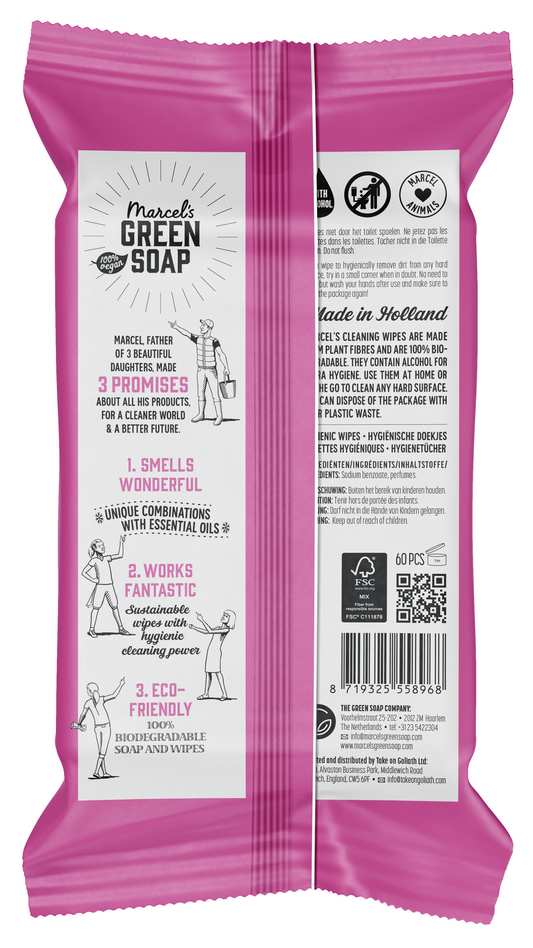 Marcel's Green Soap Cleansing wipes patchouli & cranberry 60.00 Stuks