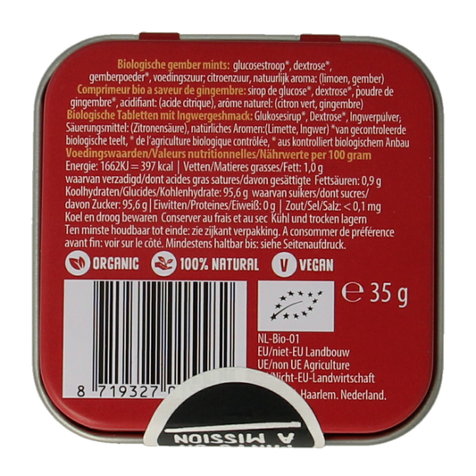 Max mints Ginger blikje vierkant bio 35 Gram