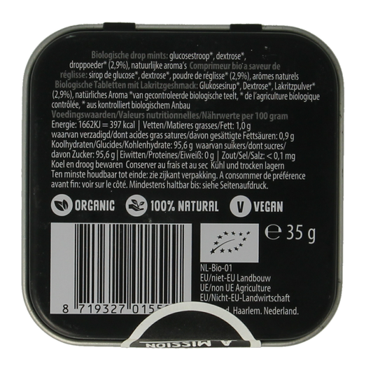 Max mints Liquorice blikje vierkant bio 35.00 Gram
