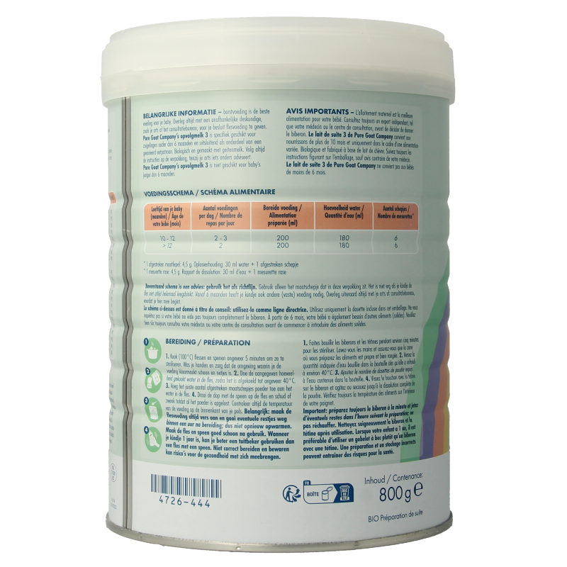 Pure Goat Opvolgmelk 3 bio 800 Gram