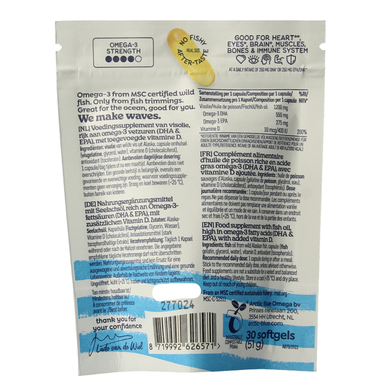 Arctic Blue Pure Alaska MSC visolie met vitamine D 30 Softgels