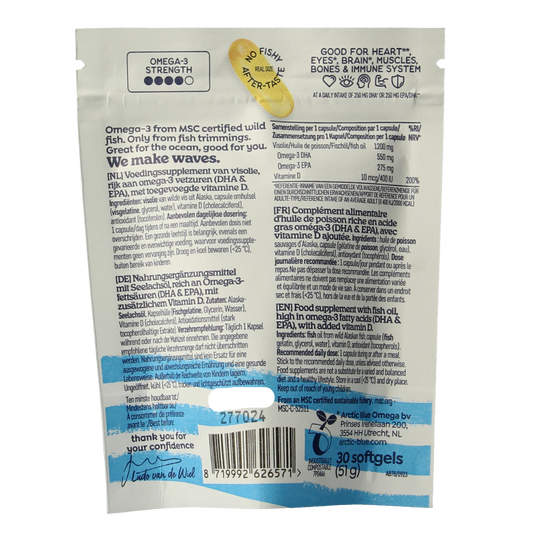 Arctic Blue Pure Alaska MSC visolie met vitamine D 30.00 Softgels