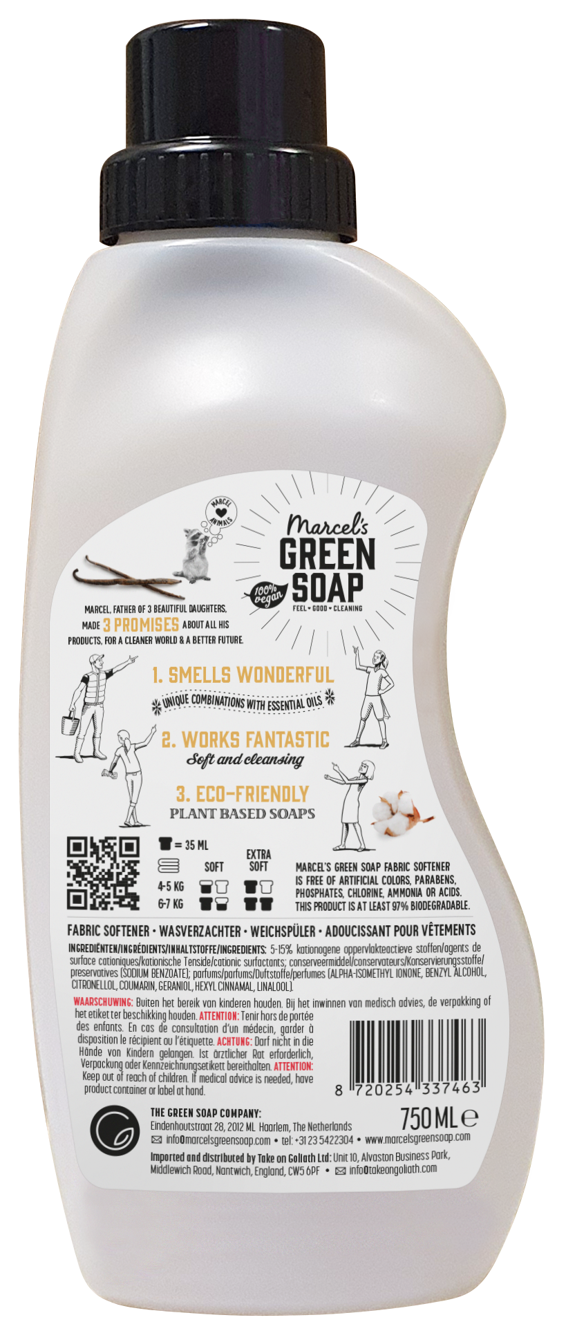 Marcel's Green Soap Wasverzachter vanille & katoen 750 Milliliter