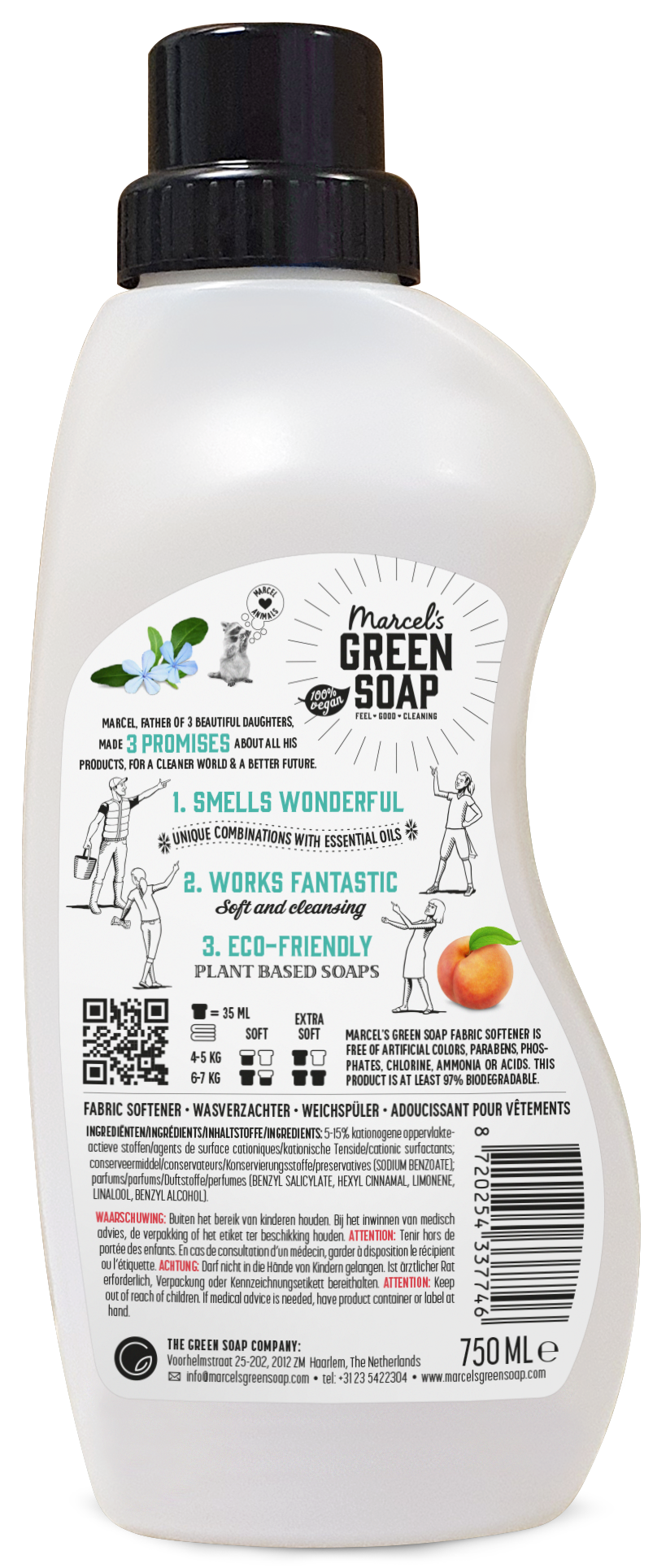 Marcel's Green Soap Wasverzachter perzik & jasmijn 750 Milliliter