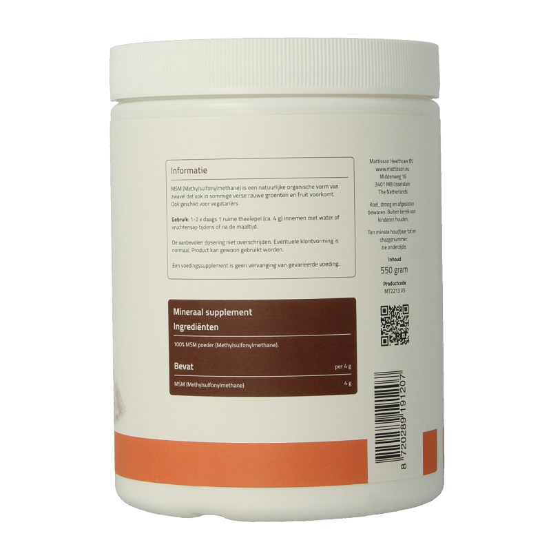 Mattisson MSM poeder vegan 550 Gram