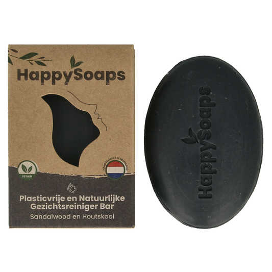 Happysoaps Gezichtsreiniger bar houtskool en sandelwood 70 Gram
