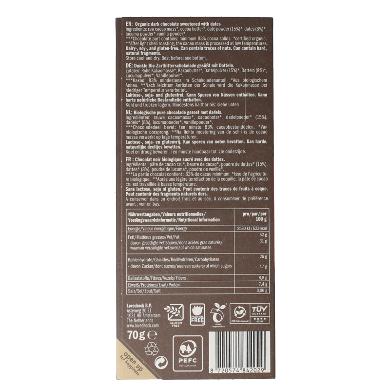 Lovechock Dark & dates bio 70 Gram