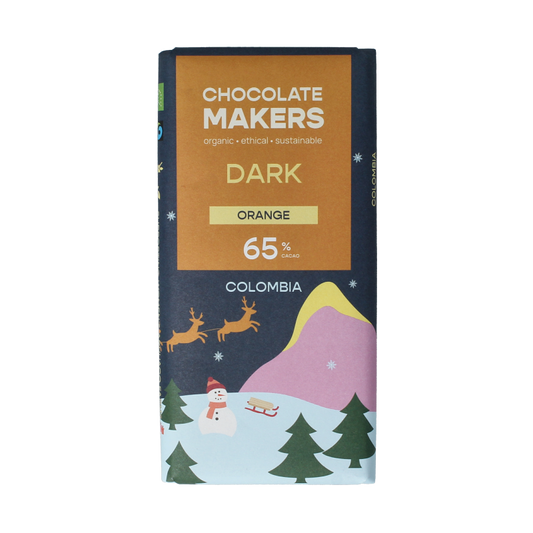 Chocolatemakers Kerstreep Colombia puur 65% orange bio 80 Gram