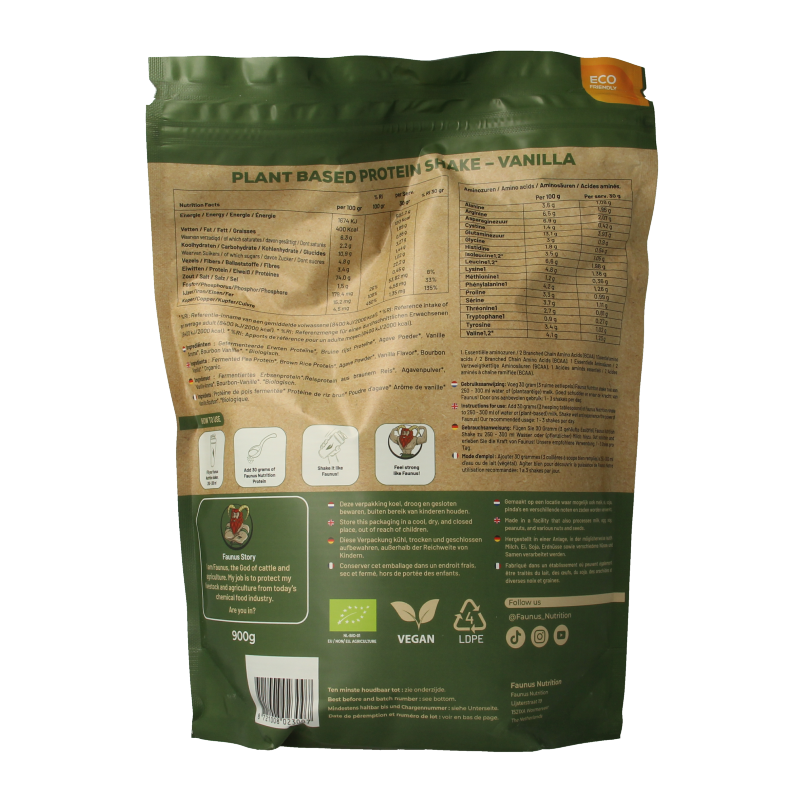 Faunus Nutrition Proteine gefermenteerd vanille bio 900 Gram