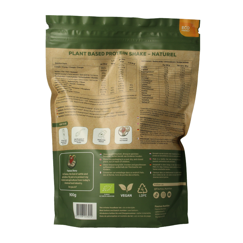 Faunus Nutrition Proteine gefermenteerd naturel bio 900 Gram