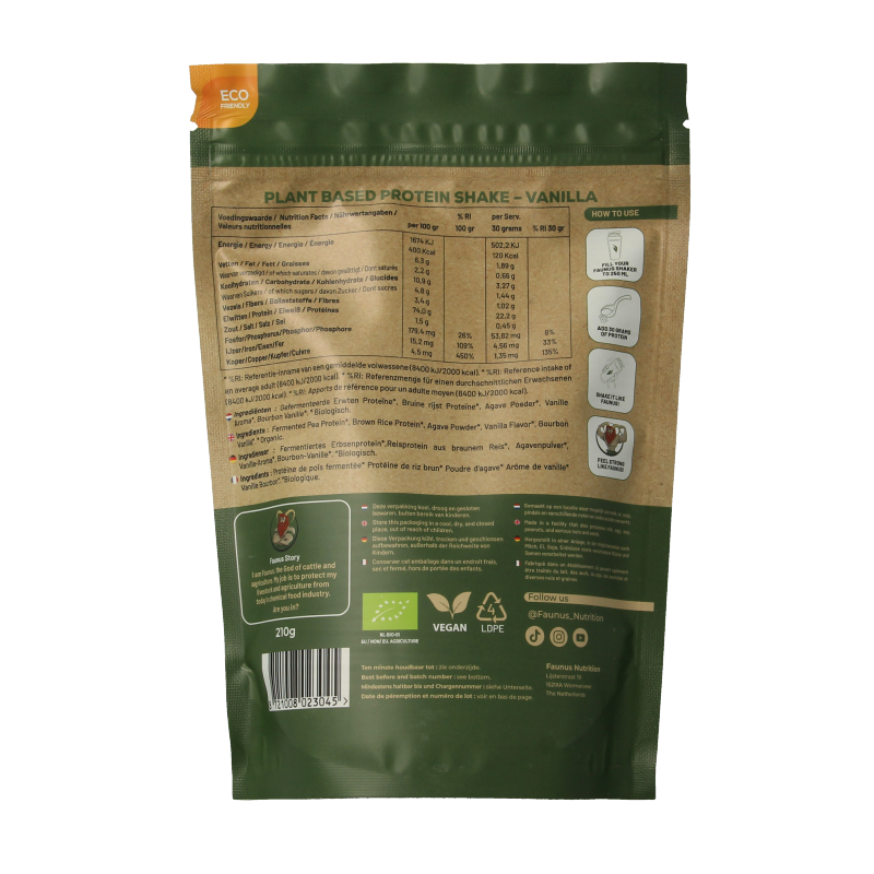 Faunus Nutrition Proteine gefermenteerd vanille bio 210 Gram