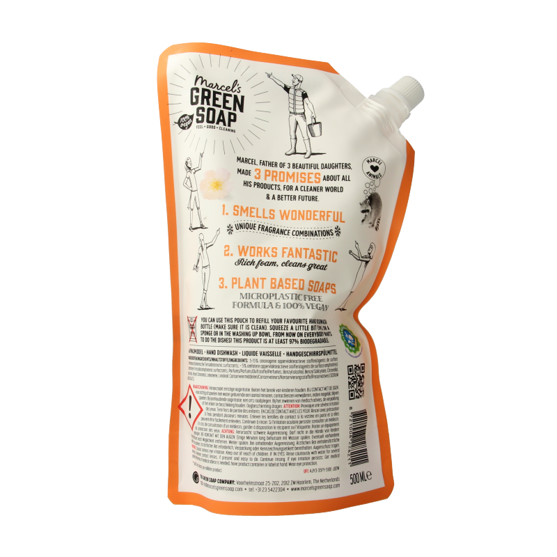 Marcel's Green Soap Afwasmiddel sinaasappel & jasmijn navulling 500 Milliliter