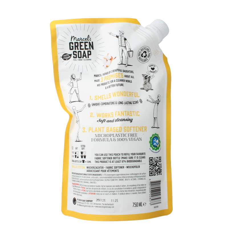Marcel's Green Soap Wasverzachter vanille & katoen navulling 750 Milliliter