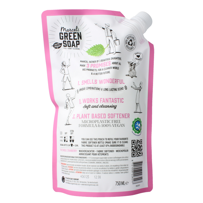 Marcel's Green Soap Wasverzachter patchouli & cranberry navulling 750 Milliliter