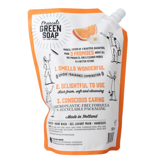 Marcel's Green Soap Handzeep sinaasappel & jasmijn navulling 1000 Milliliter