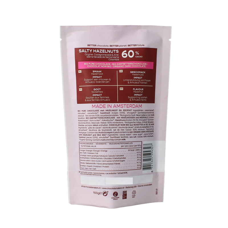 Chocolatemakers Snackable puur 60% met hazelnoot bio 100 Gram