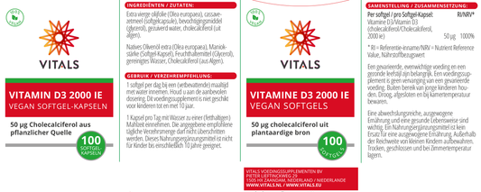 Vitals Vitamine D3 2000 ie Vegan Softgels 100.00 Softgels