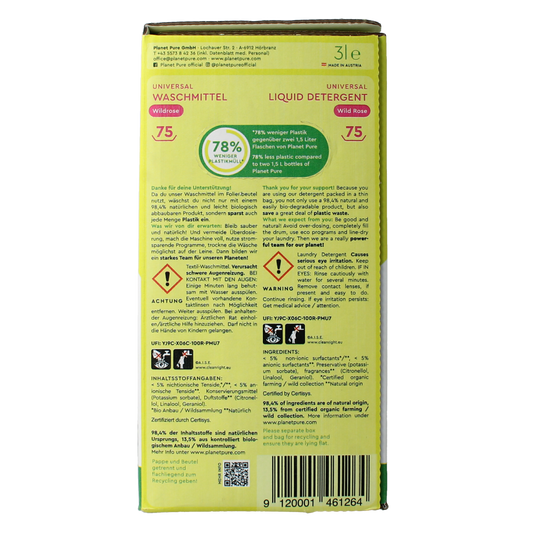 Planet Pure Wasmiddel vloeibaar universeel wild rose 3.00 Liter