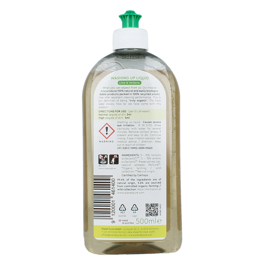 Planet Pure Afwasmiddel lime & verbena 500.00 Milliliter