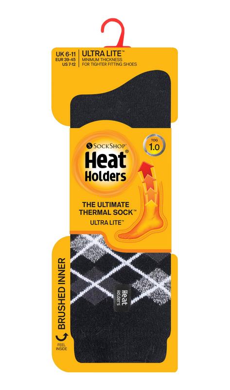 Heat Holders Mens ultra lite socks argyle maat 6-11 black 1 Paar