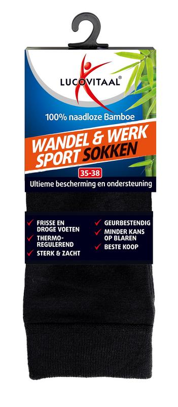 Lucovitaal Bamboe wandel werk sportsokken  maat 35-38 1 Paar