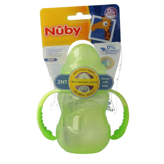 Nuby Trainingsfles anti lekspeen en anti lektuit 0+ 1 Stuks